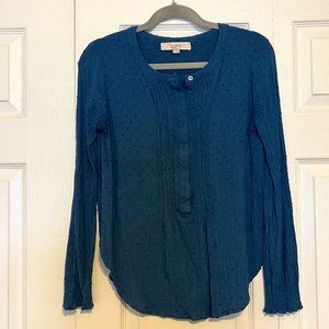 Loft Blue Swiss Dot Long Sleeve Shirt